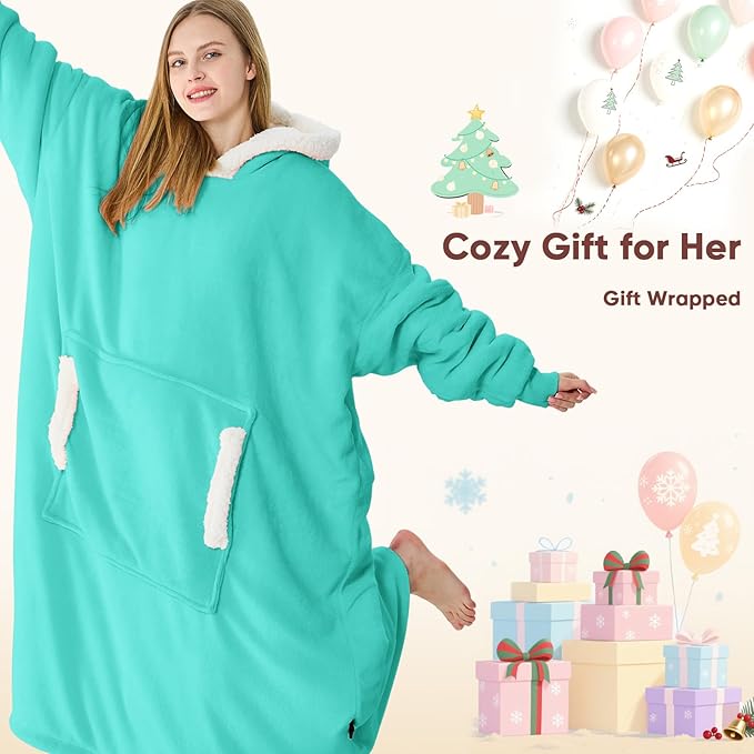 yescool Wearable Blanket Hoodie, Flannel Sherpa Fleece Blanket Sweatshirt for Adults Women Men,One Size Fits All