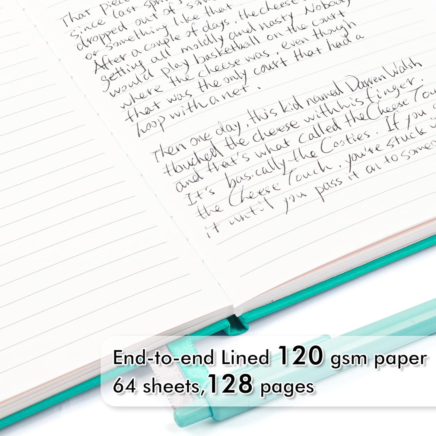 feela 5 Pack Notebooks Journals Bulk, Hardcover Notebook Classic Ruled Lined Journals with Pen Holder for Women Girls School Business Supplies, with 5 Black Pens, 120 GSM, 5.1”x8.3”, A5, Aqua