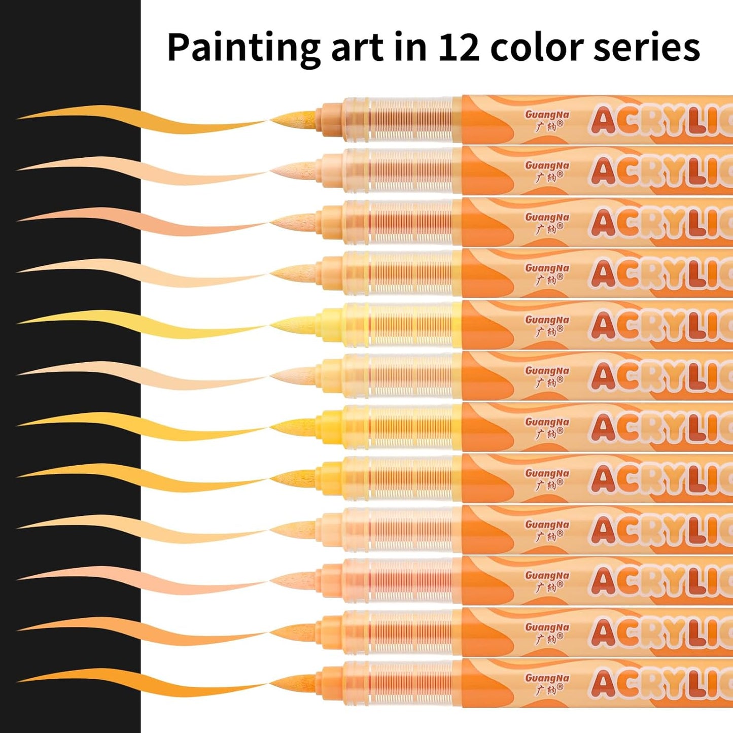 Guangna Acrylic Paint Markers 12 Colors, Skin Tone Series Set with Soft Brush Tip Water Based, Fine Tip Markers for Wood, Canvas, Rock Painting, Glass, Diy Crafts, Fabric Paint