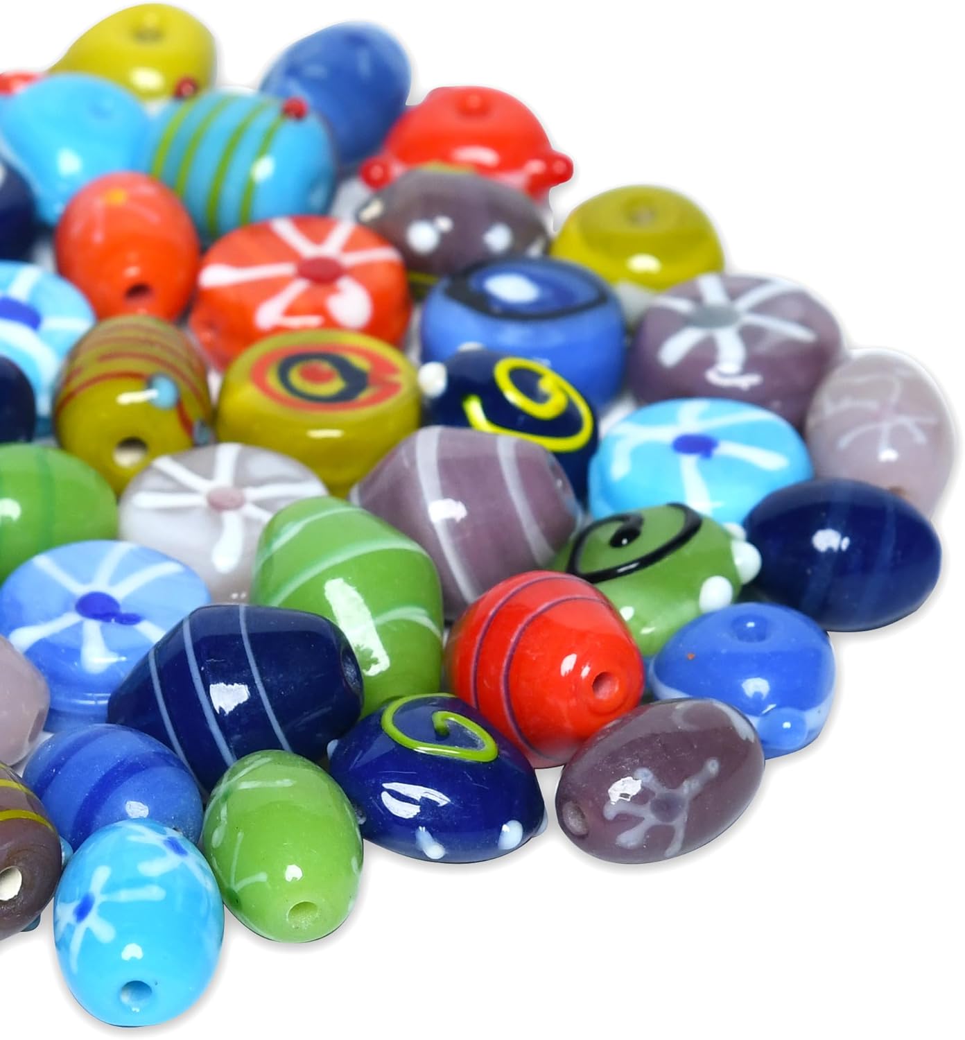 2/3 LB Bag of Assorted Glass Beads for Jewelry Making, Lampwork Murano Bead Mix for Bracelets and Necklaces, Crafting Beads Supplies Kit, Large & Small Beads (Candy Beads Mix)