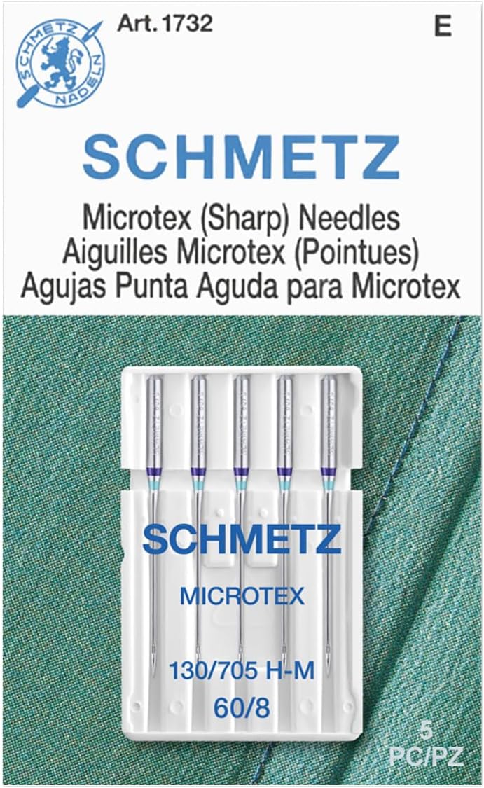 SCHMETZ Microtex Sharp Sewing Machine Needles - Quilting & Topstitching Supplies, Size 60/8, 5-Needle Card, Pack of 1