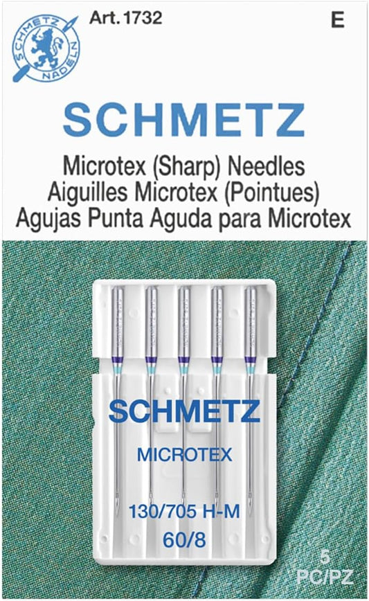 SCHMETZ Microtex Sharp Sewing Machine Needles - Quilting & Topstitching Supplies, Size 60/8, 5-Needle Card, Pack of 1