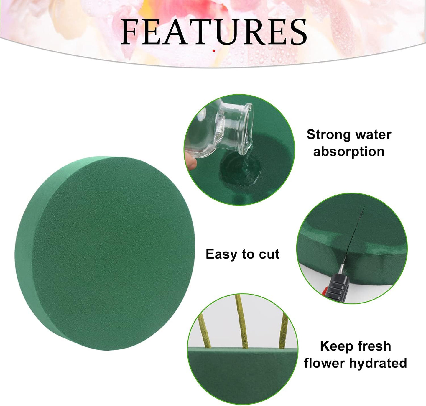 LOMIMOS 6'' Premium Round Floral Foam,Green Wet Foam Blocks for Floral Arrangements Decorations Flower Arrgement DIY Craft,Pack of 4