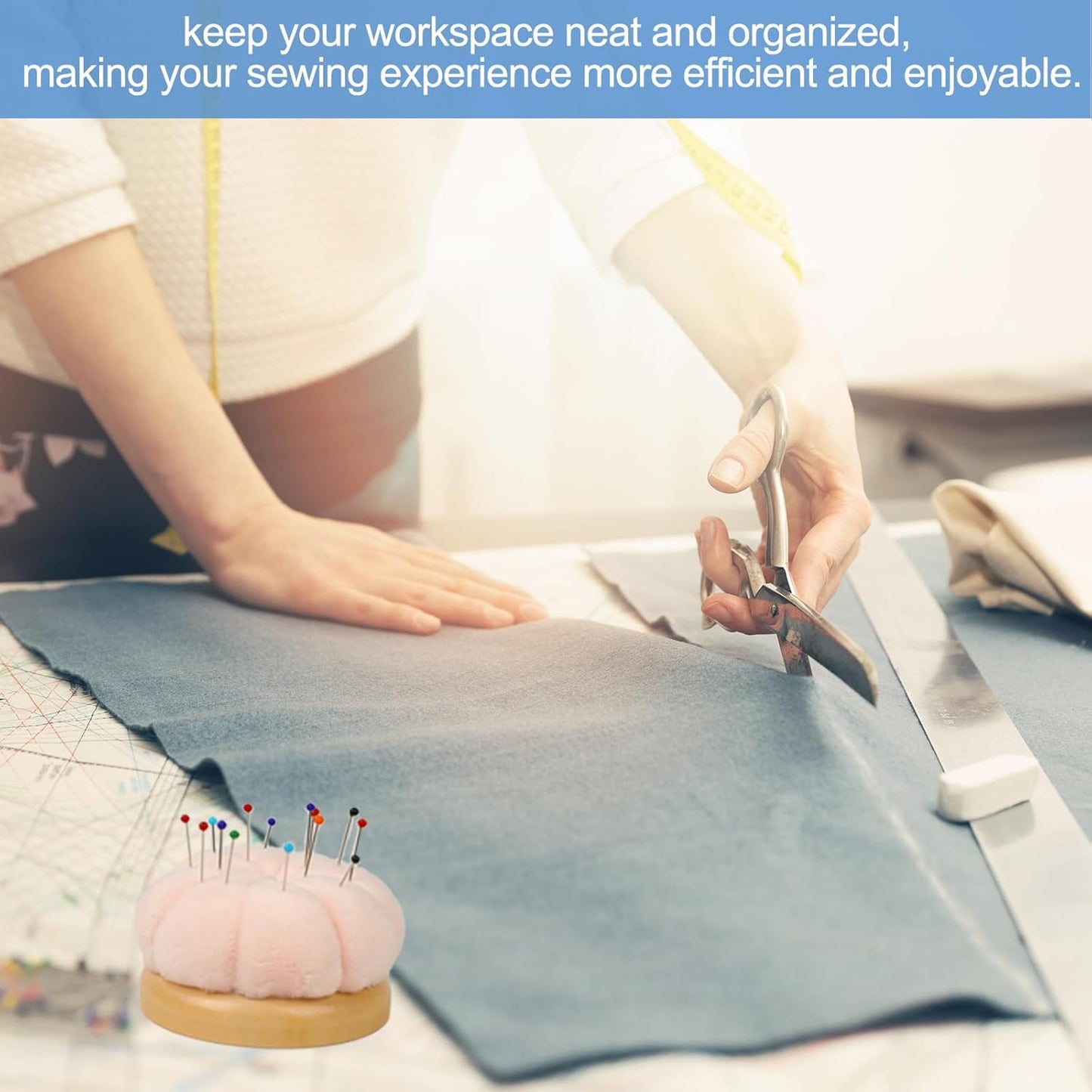 Hilltian Pin Cushion for Sewing, Wooden Base Sewing Pincushion with 100 Plastic Head Pins, Cute Pins Holder for Sewing Quilting (Light Pink)