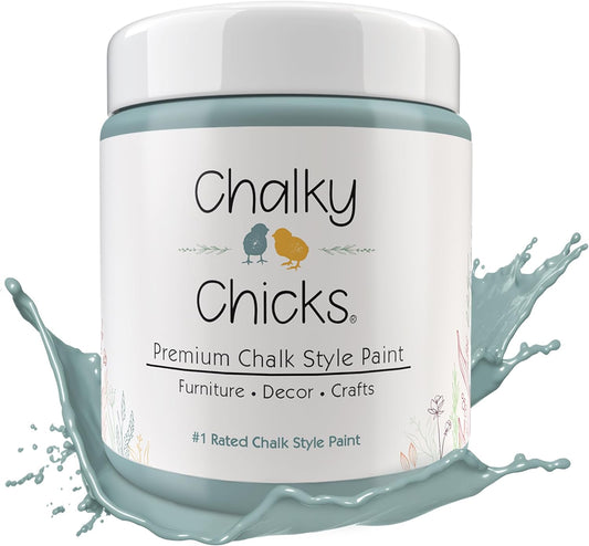 Chalky Chicks All-in-One Chalk Paint for Furniture or Cabinet - 16Fl Oz- Matte Finish Stormy Seas (Light Blue) for Metal, Wood Furniture Paint - No Sanding All-in-One for Home Decor & Crafts, USA Made