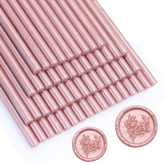 52pcs Rose Gold Wax Sealing Sticks for Wax Seal Stamp - Premium Glue Gun Sticks for Envelope, Letter, Wedding Invitation Craft Adhesive - Great Gift Ideas (Mini Size)