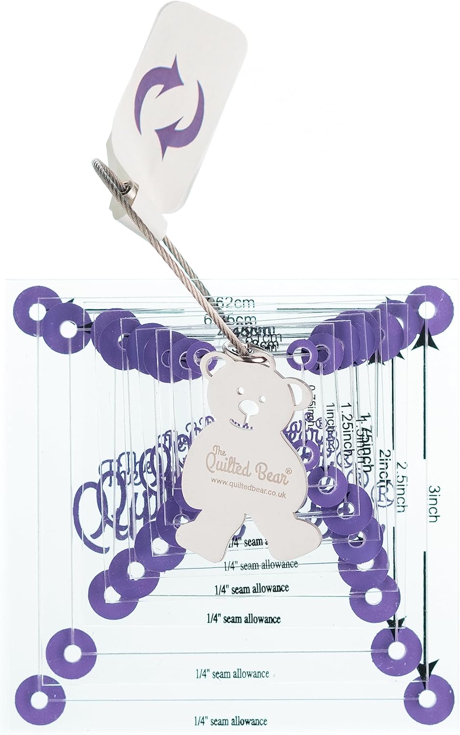 The Quilted Bear Square Quilting Templates – 8 Clear Non-Slip Acrylic Quilt Templates for Precise Fabric Cutting & Stress-Free Machine Quilting - Ideal for Quilt & Sewing Supplies (¾–3")