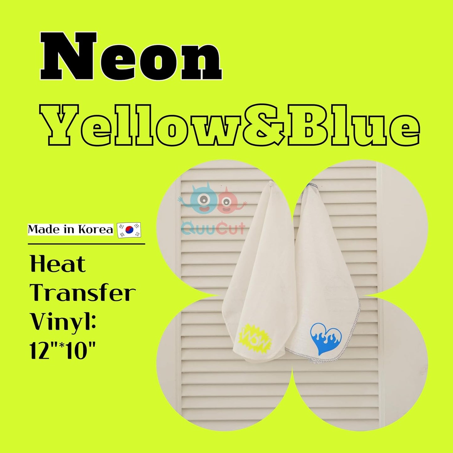 QuuCut Heat Transfer Vinyl Bundle: 12 Pack 12" x 10" Sheets, 5 Neon Vinyl Assorted Full Matte Color, Pink Neon Iron on Vinyl Neon Green for T-Shirts, Cricut & Silhouette - Easy to Cut & Weed