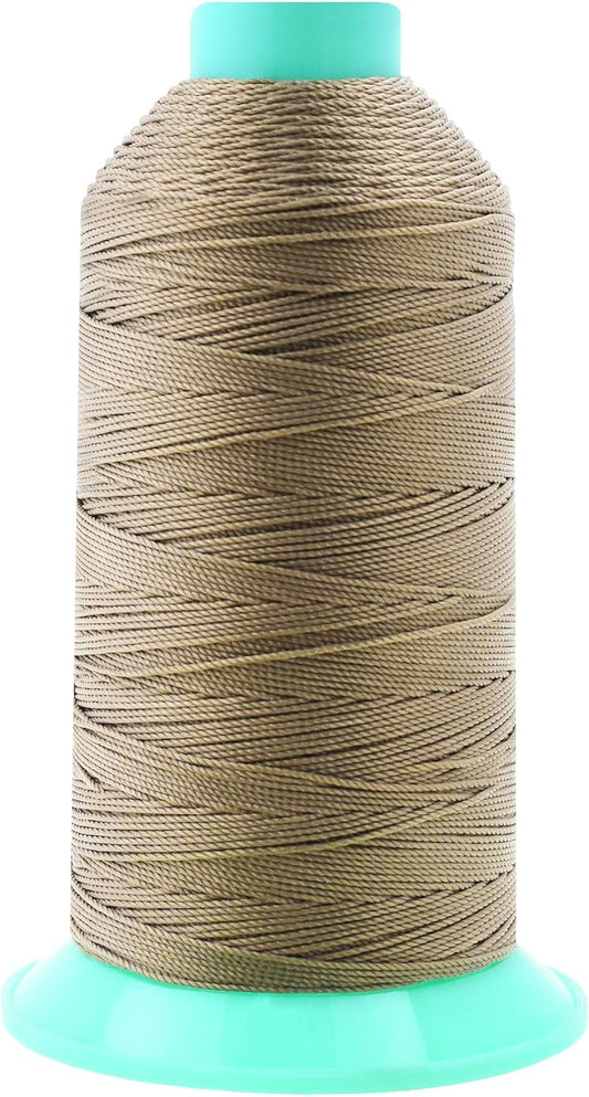 Mandala Crafts Bonded Nylon Thread Dark Beige Heavy Duty Sewing Threads - 415 YDs Size 346 210D T350 Tex 350 Thread for Leather Jeans Weaving Outdoor Marine Upholstery Threads