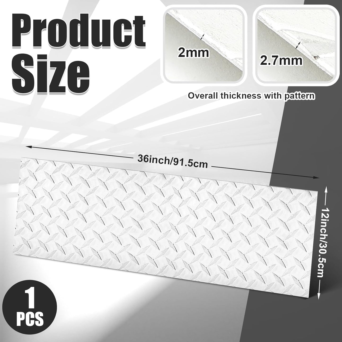 1pcs Diamond Plate Sheet Metal Heavy Duty Tread Aluminum Sheet Diamond Tread Plate for Wall Covering, Cargo Trailer, RV and More (12'' X 36'' X 0.08'',Silver)