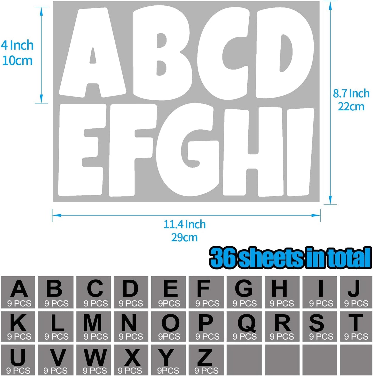 Bemeol Letter Stickers 351 Pieces 4 Inch Bulletin Board Letters Alphabet Cutout Letter for Bulletin Board Display Home Classroom School Decor(White)