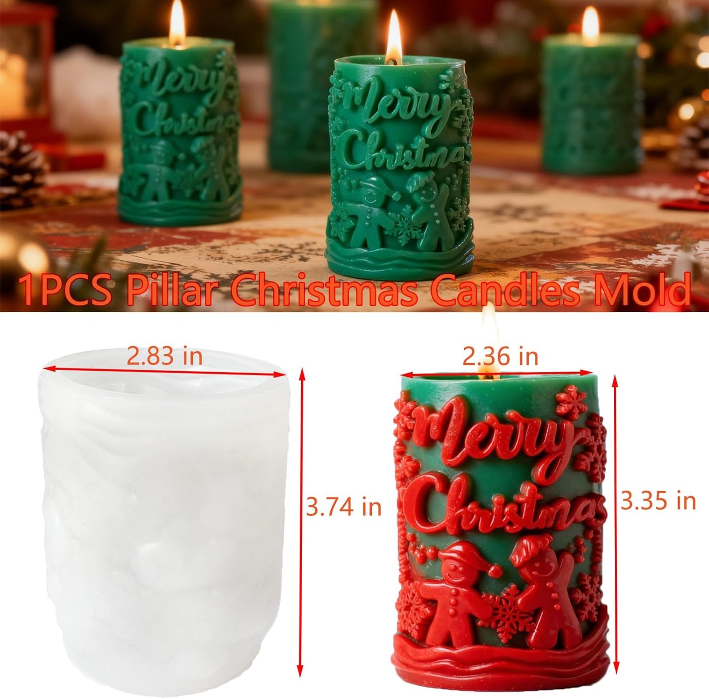 1PCS Christmas Candle Mold, Pillar Snowman Christmas Resin Silicone Molds Kit, 3D Christmas Shape Silicone,Candle Silicone Mold for DIY Wax Soap