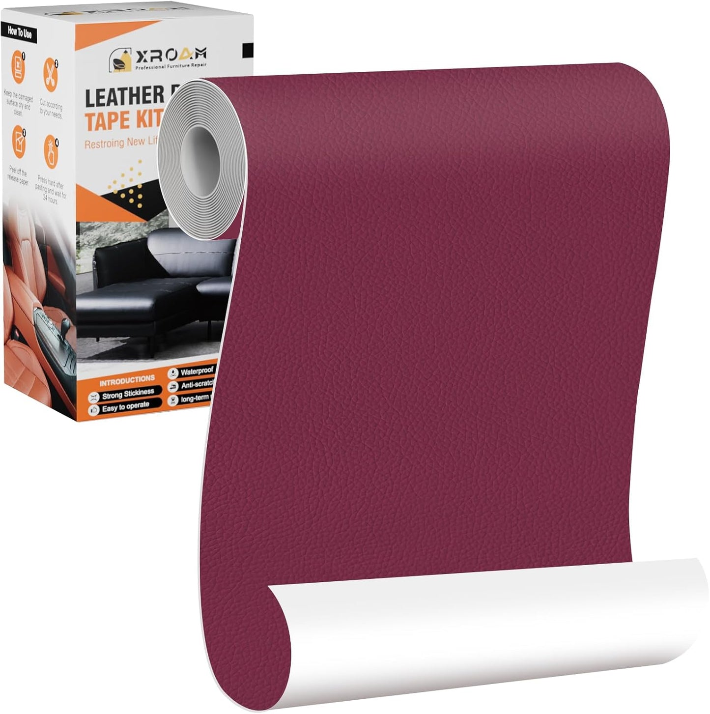 Leather Repair Tape, 4.7x63 inch Leather Patches for Furniture, Self Adhesive Leather Repair Patch for Sofas, Couches, Leather Covers, Seats, Chairs, Vinyl Repair Tape Wine Red