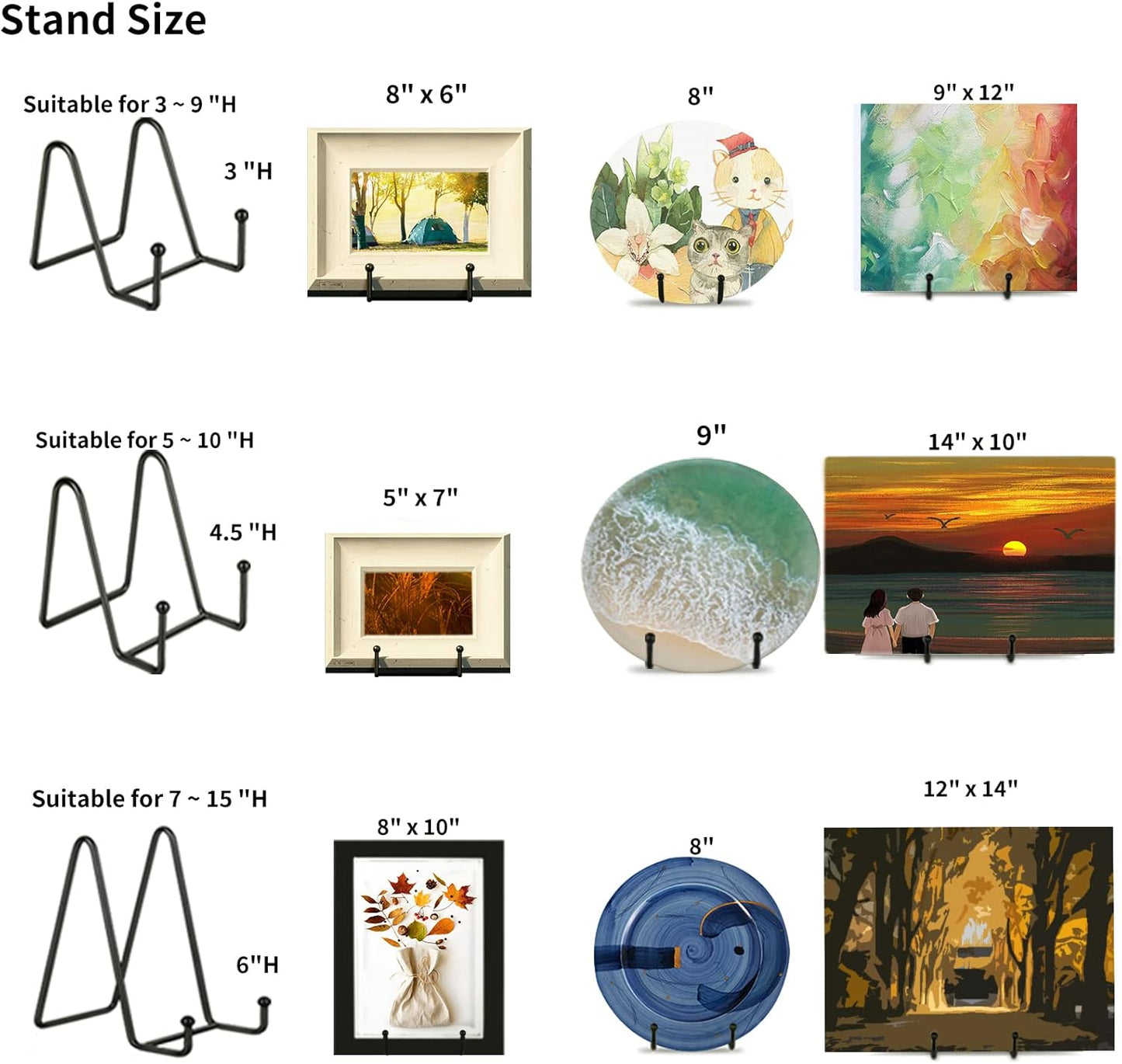 Decolore 5 Pack 4.5 Inch Display Stands Black Iron Easel for Plate Stand Plate Holder for Picture, Decorative Plate, Photo Easel, Artistic Work Display Stand, Picture Frames
