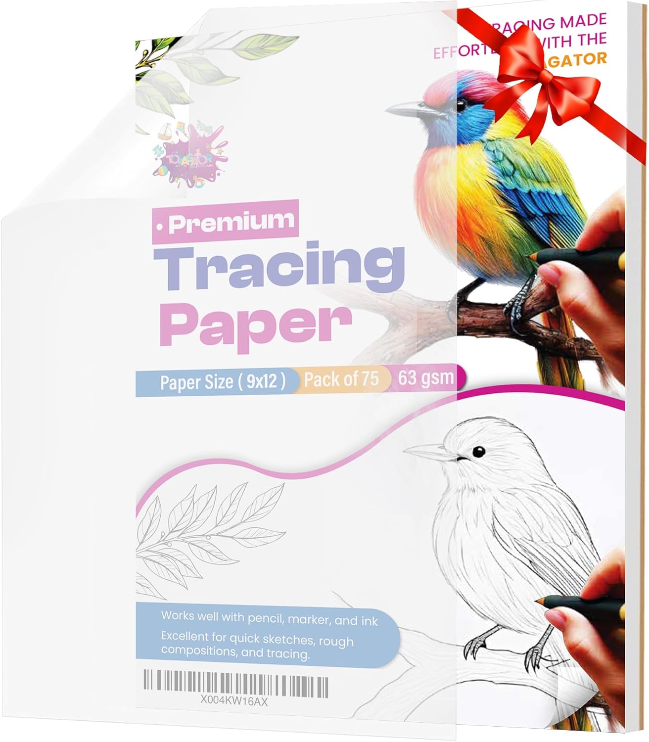Tracing Paper 9 x 12 Inch - 75 Sheets 41lb/63gsm Transparent Vellum Paper for Sketching, Preliminary Drawing, Drafting & Overlays - Premium Translucent Tracing Paper for Pencil, Marker and Ink