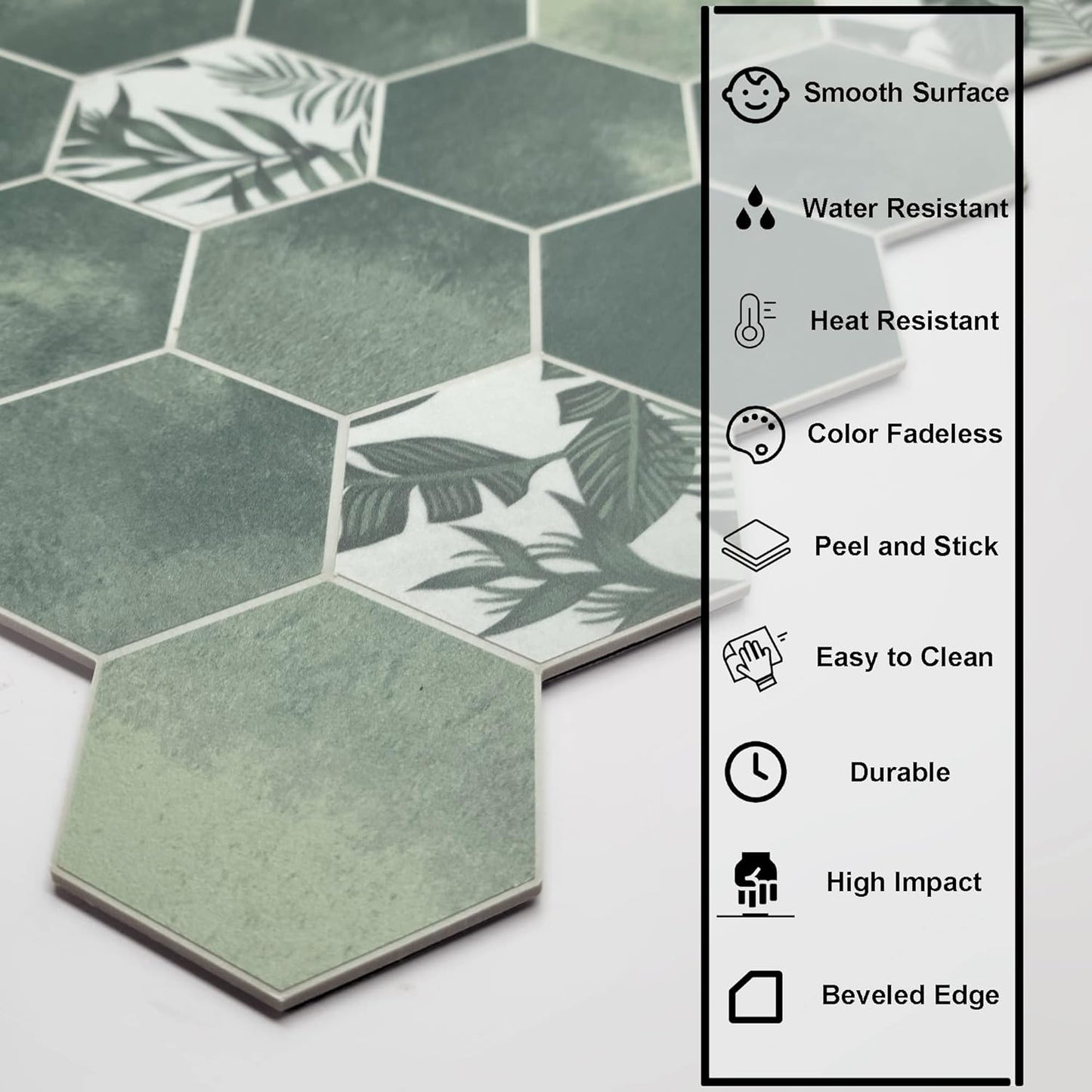 The Tiles Plaza 10-Sheet Peel and Stick Backsplash, Green Cement Hexagon Stone Composite Marble Looks Self Adhesive Wall Tile, Stick On Tiles for Kitchen Bathroom Shower, Cover 9 Sq Ft.
