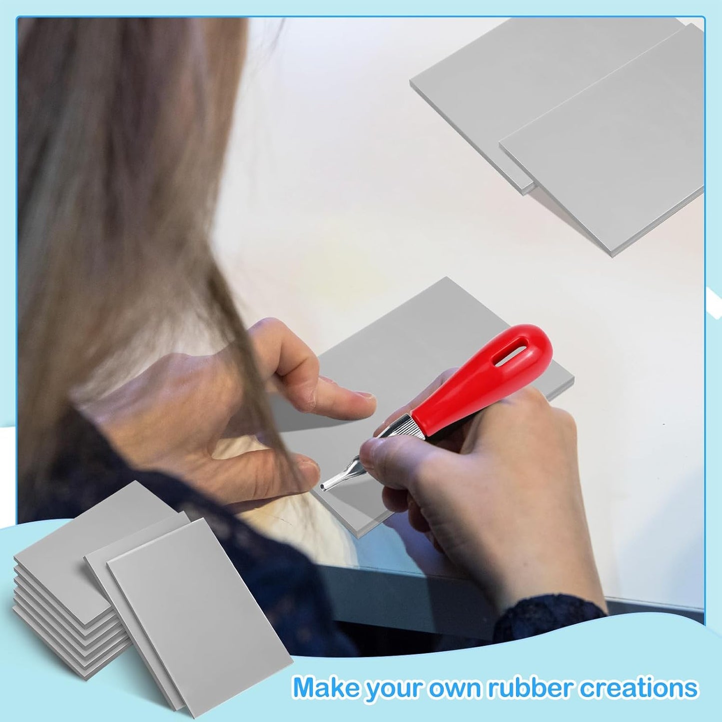 Frienda 50 Pack Rubber Carving Blocks 4 x 6 Inch, Rubber Stamp Carving Blocks for Printmaking, Printing, DIY Craft Project, Soft Block Stamp for Beginners and Professional(Gray)