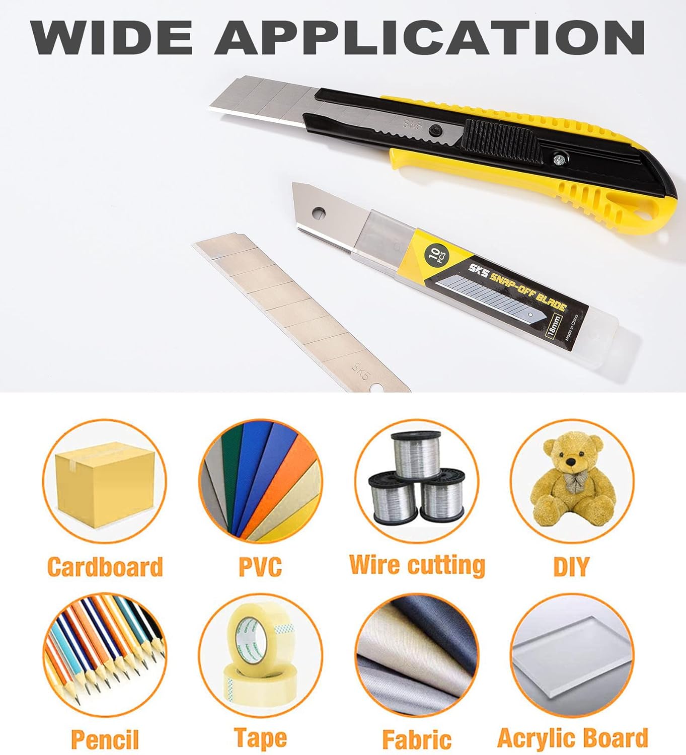 DOWELL 18mm Snap Off Blade SK5 Utility Knife Retractable Blades Box Cutter Blades (100pc)