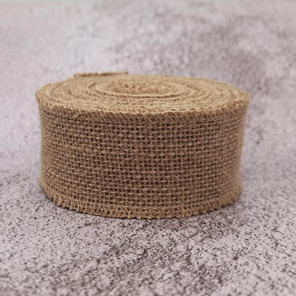 INSPIRELLE 2" Natural Burlap Fabric Roll 10 Yards Jute Ribbon for Gift Wrapping Craft Projects Wedding Decoration Home Decoration 5CM
