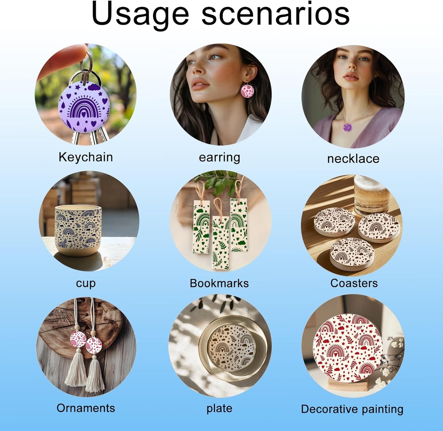 CHGCRAFT Rainbow Polymer Clay Texture Sheets Bohemian Plant Pattern Silicone Texture Stamp Clouds Love Clay Texture Mat Modeling Pattern Pad Sheets for Jewelry and Earrings Tools, 5.5x5.5 inch