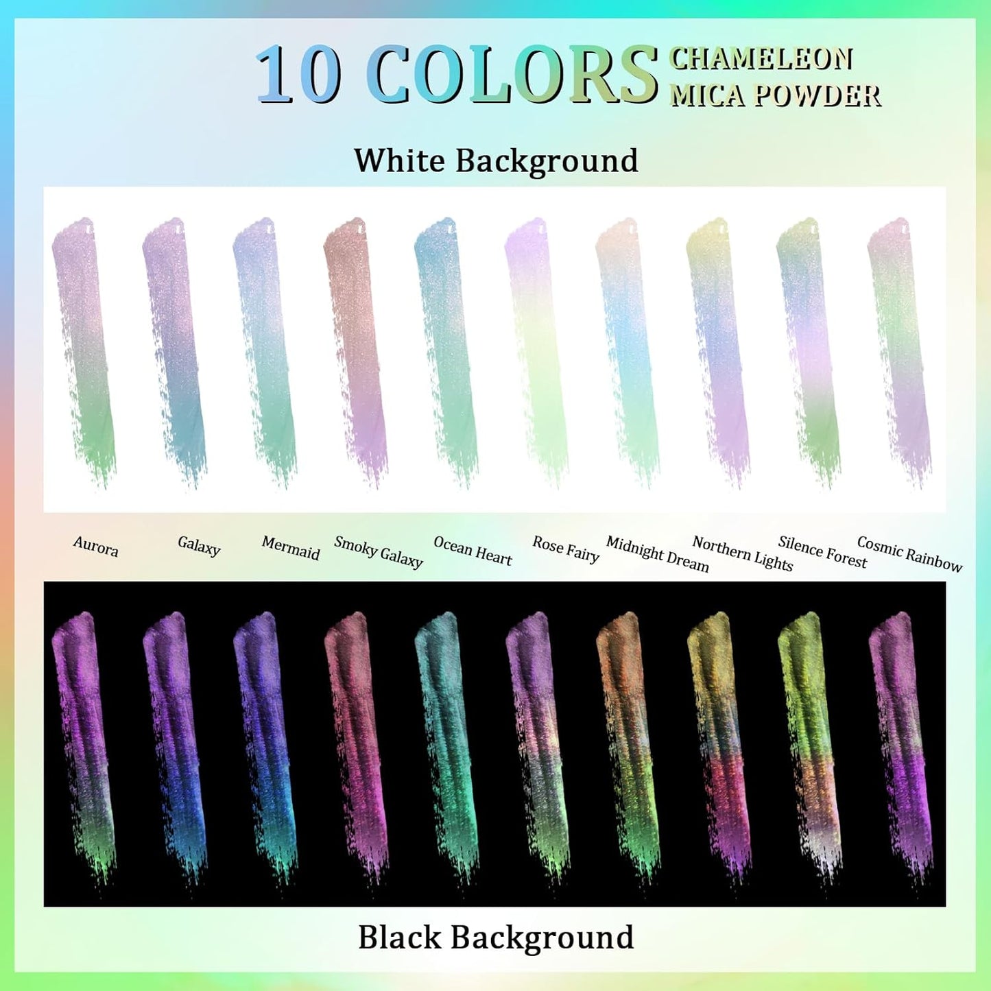Matio Chameleon Mica Powder, 10 * 5g White Chrome Powder, Pearlescent Effect Color Shift Pigment, Mica Powder Set for Epoxy Resin, Soap Candle Dye, Nail Art, Makeup, Bath Bombs,Painting,Slime Pigment