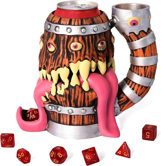 Dice Tower Mug, Dice Rolling Tower, Comes with 7 PCS Dice Set, Suitable for DND Dungeons and Dragons, Tabletop Games, Available As Drink Holder, D&D Gifts, DND Accessories (Original Wood)