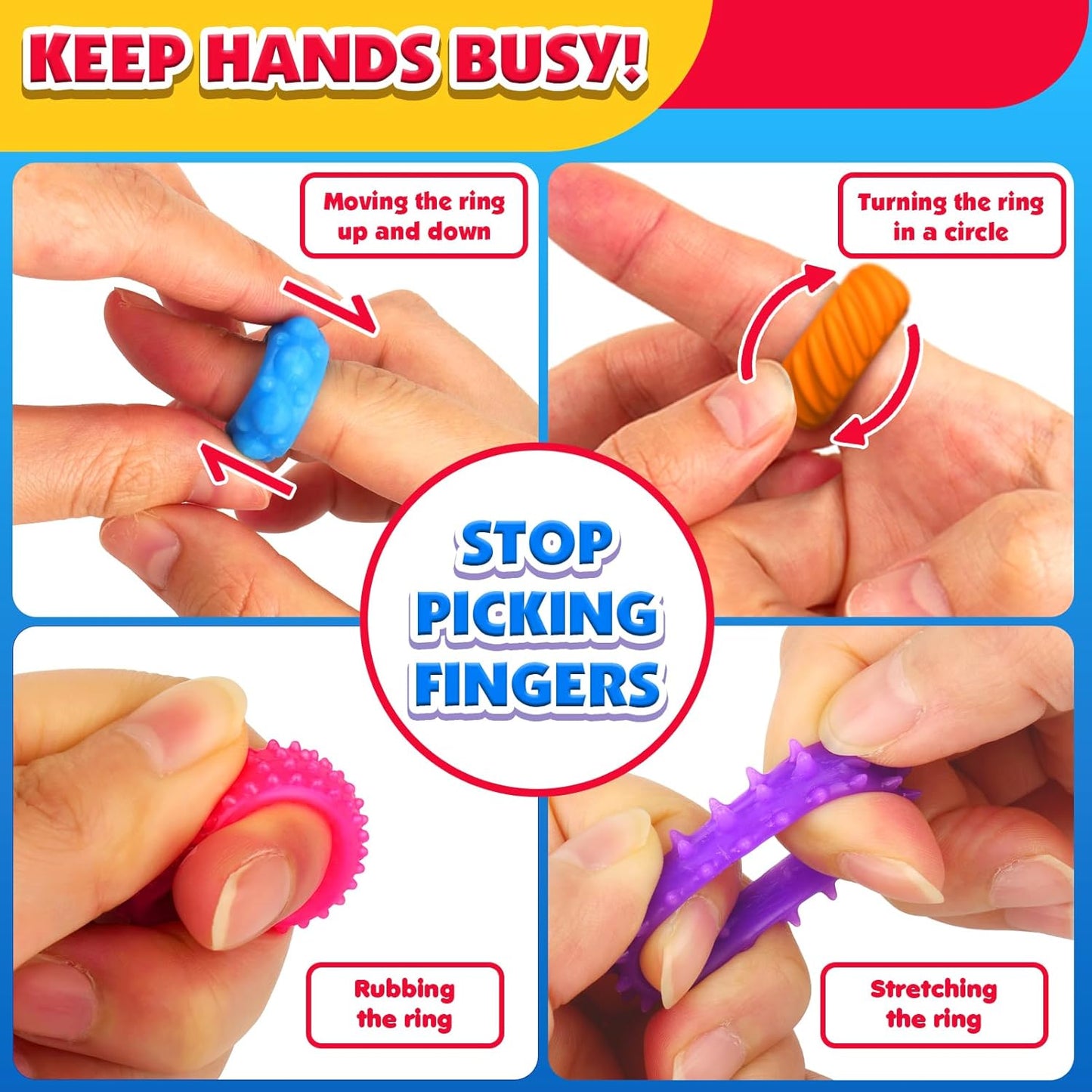 Sensory Toys Fidget Rings for Kids 36Pack: Anxiety Rings for Stress - Stretchy Calming Toys for Autism - Bulk Fidgets for Students Classroom Prize
