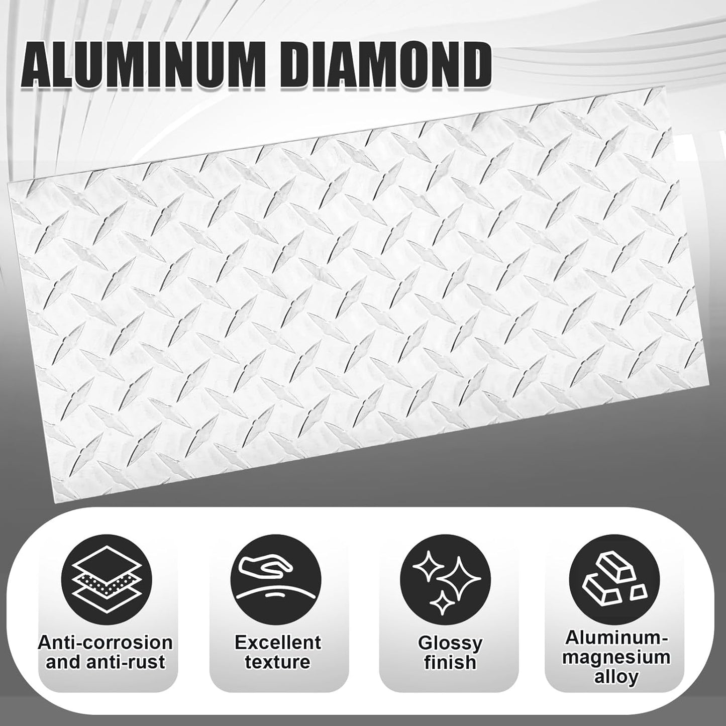 1pcs Diamond Plate Sheet Metal Heavy Duty Tread Aluminum Sheet Diamond Tread Plate for Wall Covering, Cargo Trailer, RV and More (12'' X 24'' X 0.08'',Silver)