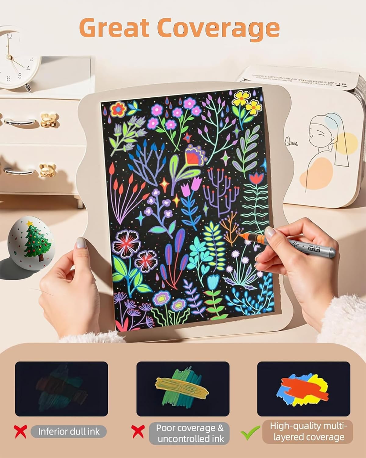 Woomer Premium Acrylic Paint Markers, Auto Liquid Ink, Non-Toxic 36 Colors Acrylic Pens with Soft Brush Tip, Wood Fabric Rock Painting Marker with Case for Teen Artist DIY Crafts