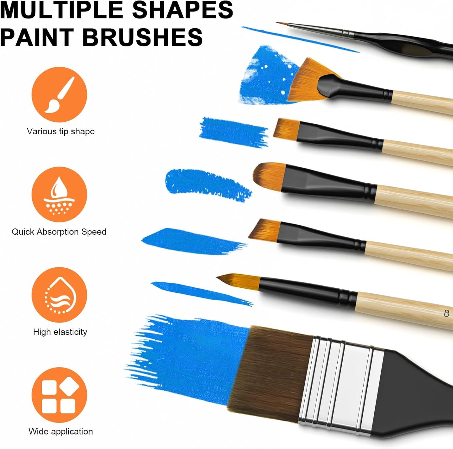 Nicpro 36pcs Paint Brush Set, Professional Paintbrushes with Palette Knife and Cloth Roll, Suitable for Acrylic Painting, Oil, Watercolor, Gouache, Art Supplies for Artists & Beginners (Wooden Color)