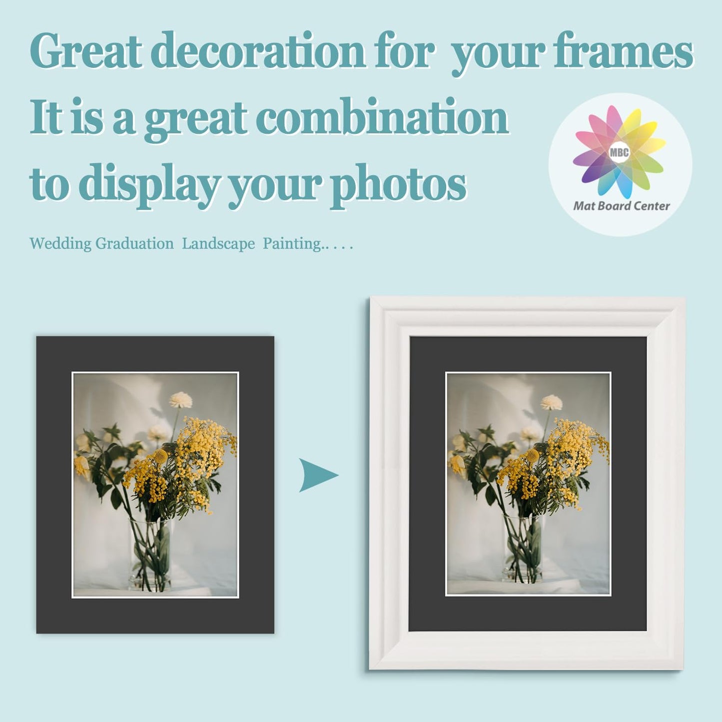 MBC MAT BOARD CENTER, 10 Pack 8x10 for 6x8 Black Picture Mats Frame Mattes, Bevel Cut, Acid Free, 4-ply Thickness