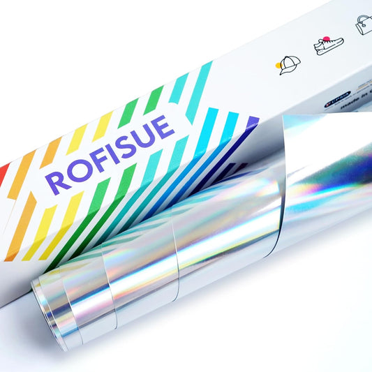ROFISUESheet MetallicFoil HeatTransferVinyl olographic Silver, 12Inch*6Ft BundleChrome HTV VibrantColors for Stunning T-Shirt DesignsPerfect forDIY (olographic Silver, 12Inch*6Ft)