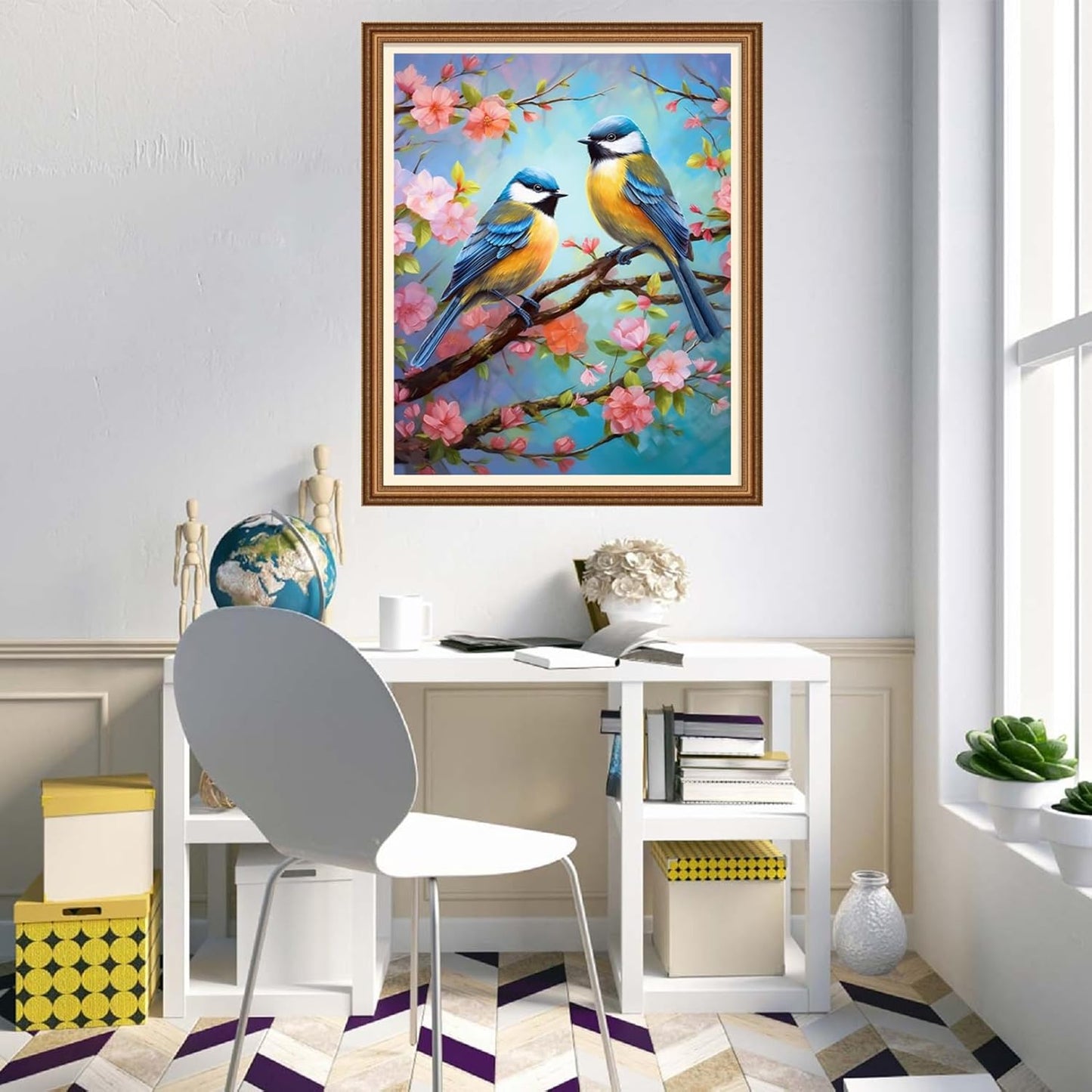 Disnesart Cross Stitch Stamped Full Embroidery Kits DIY 11CT Cotton Thread Printed DIY Needlepoint Kits Craft Needlework Set Cross-Stitch Stamped Sets-Flower Bird 16x20 inch