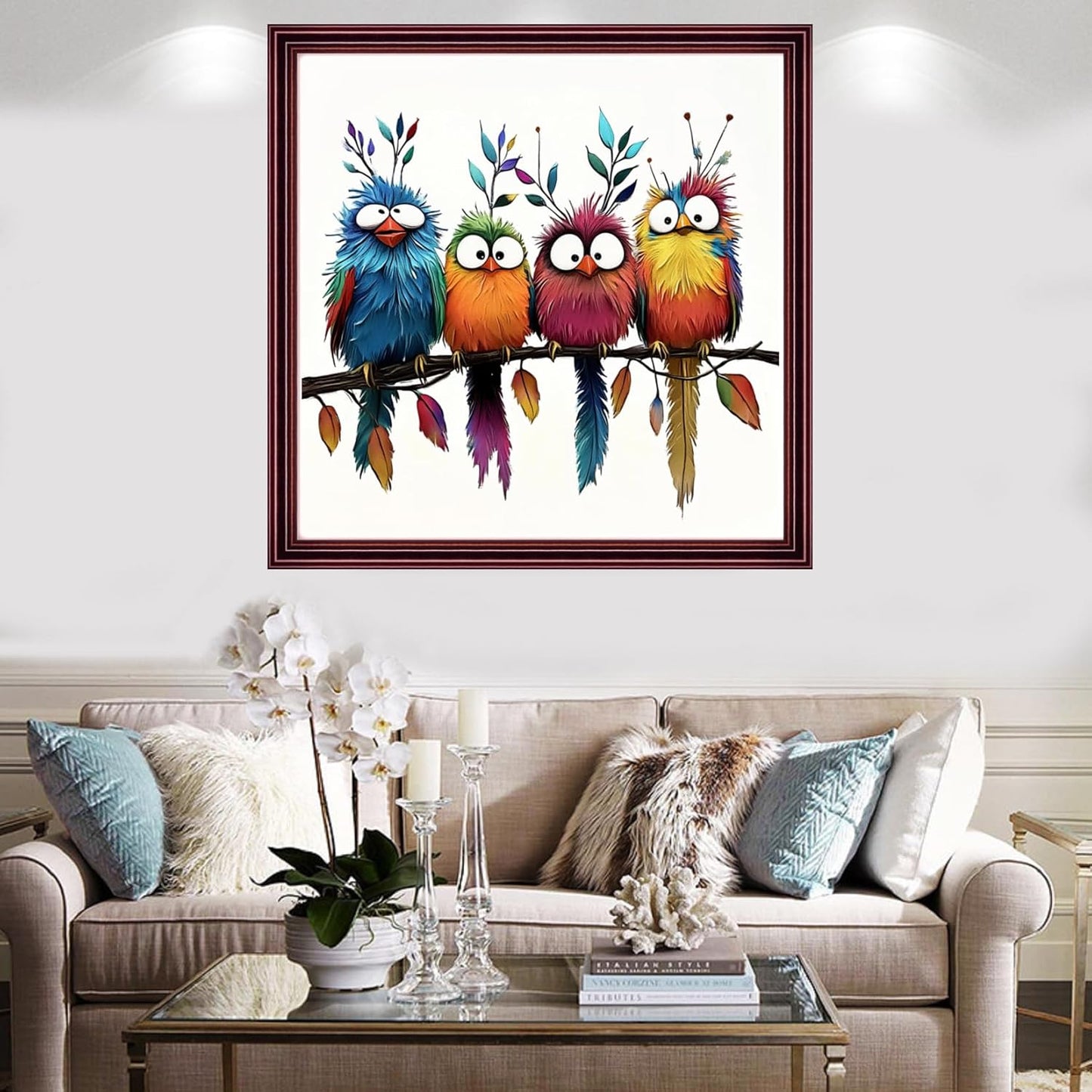 Redxing Stamped Cross Stitch Kits Full Range of Embroidery Starter Kits- Needlepoint Counted Cross Stitch Kits for Beginner Adults 11CT Printed Embroidery Kit-Colorful Birds Tree Branches 18x18 inch