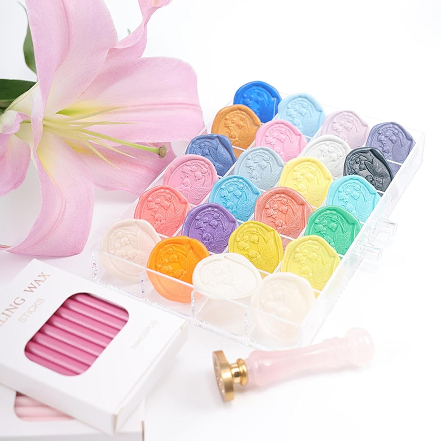 Pink Wax Seal Sticks, ONWINPOR 20pcs Glue Gun Wax Sealing Sticks for Wax Seal Stamp, Wedding Invitations, Envelope Letter Sealing (20, Floral Pink)
