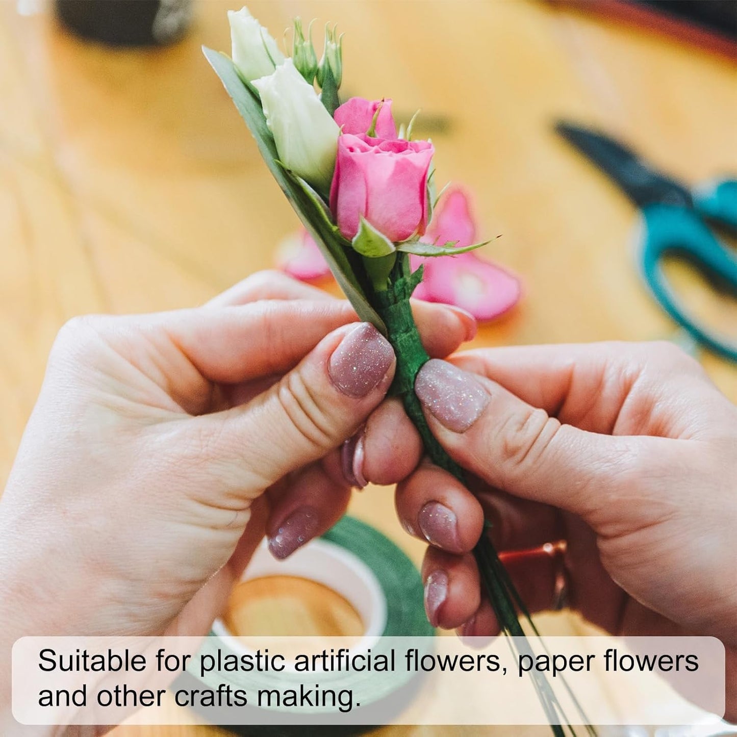 PATIKIL 22 Gauge 16" Floral Stem Wire, 100 Pcs Paper Wrapped Iron Artificial Flower Stem Accessories for DIY Bouquet Stem and Craft Decoration, Light Green