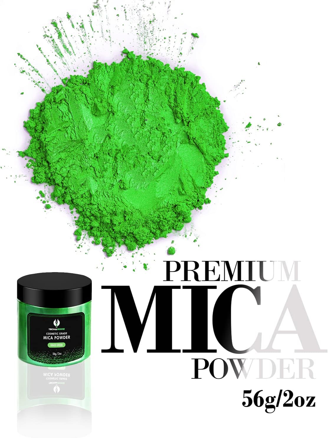 Grass Green Mica Powder for Epoxy Resin 56g / 2oz. Jar - Techarooz 2 Tone Resin Dye Color Pigment Powder for Lip Gloss, Nails, Colorant for Slime Bath Bombs Soap Making & Polymer Clay