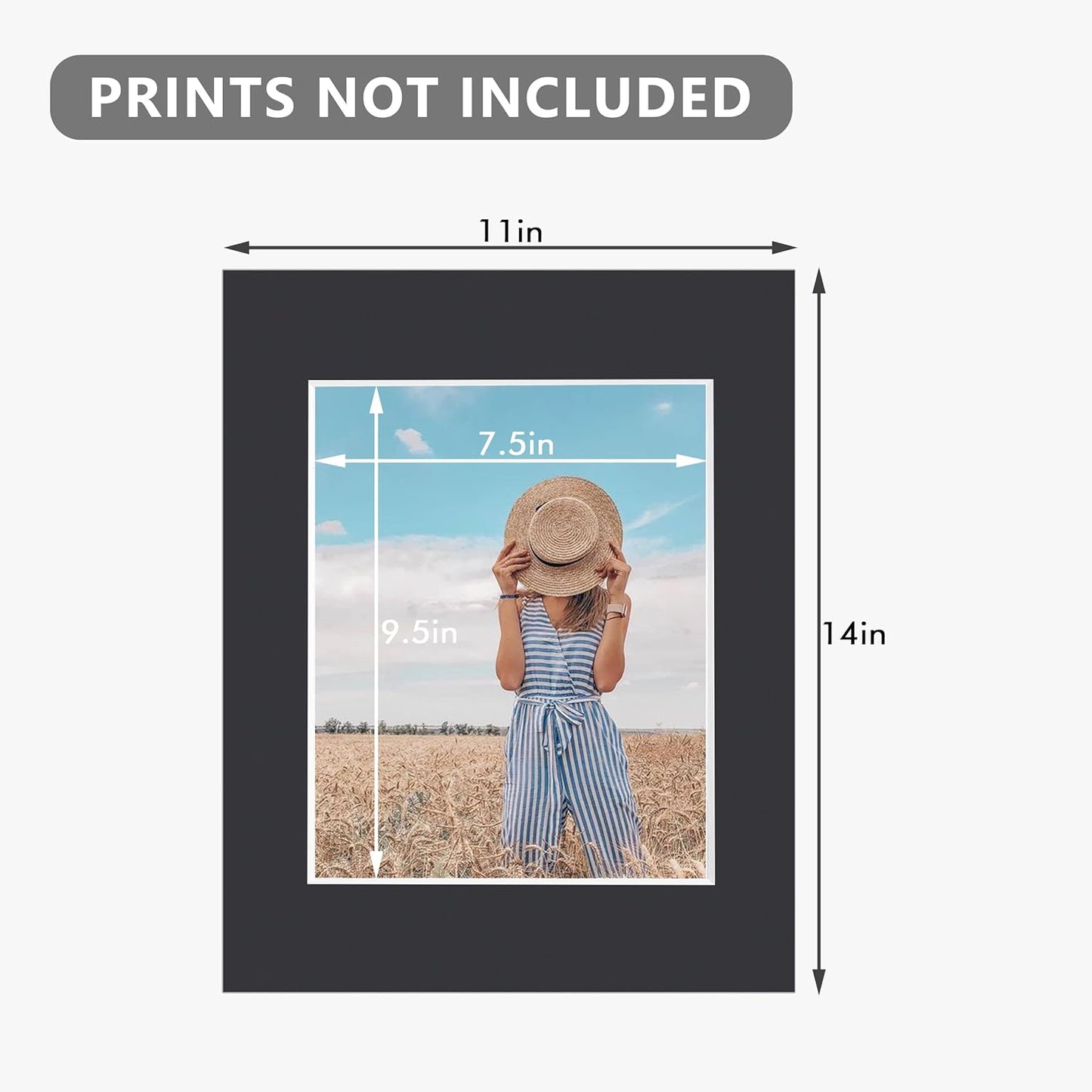 10 Pack Pre-Cut 11 x 14 Black Picture Mats for 8x10 Photos - White Core Bevel Cut Frame Matte, Acid Free, Ideal for Frames/Artwork/Prints