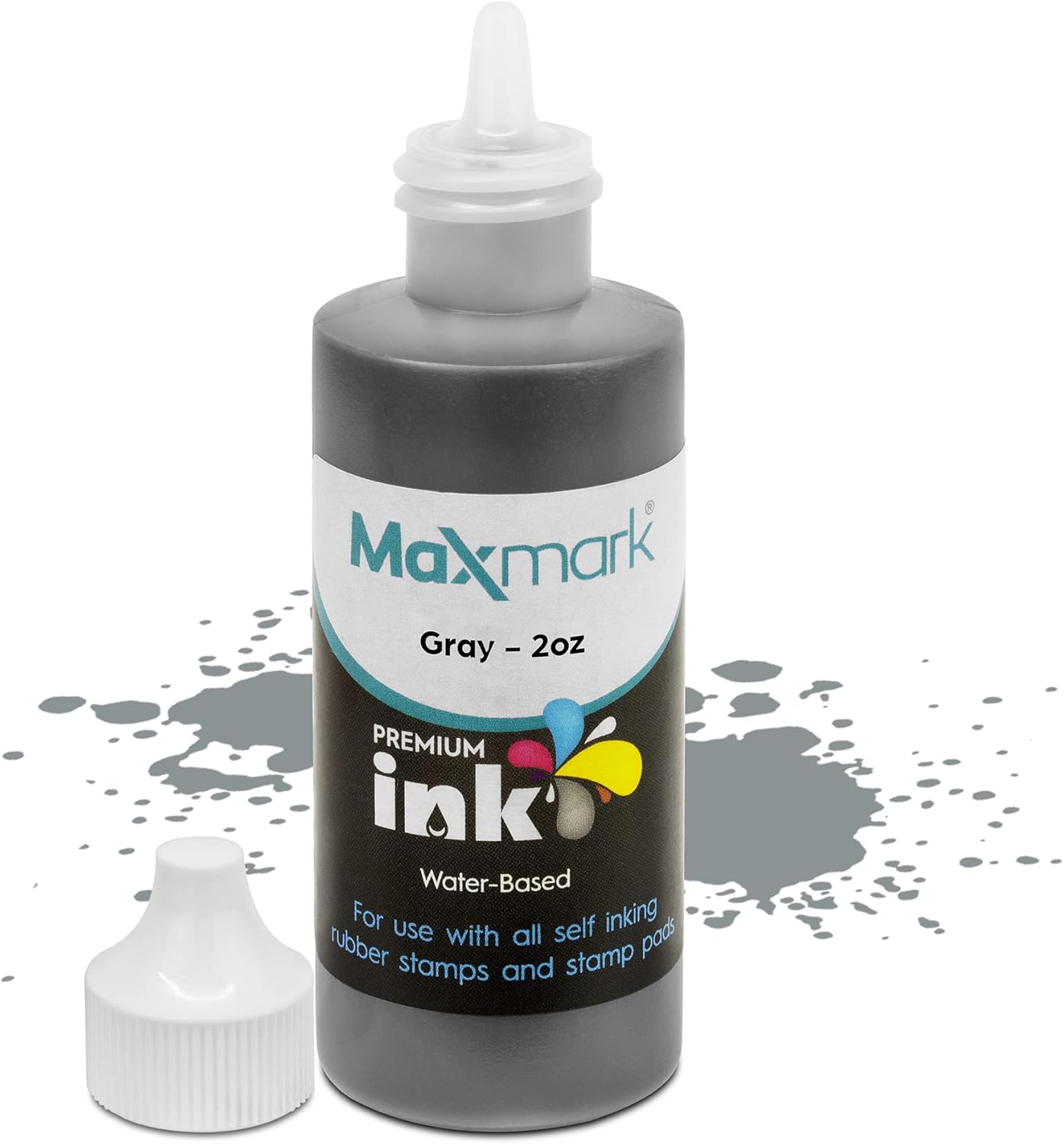 MaxMark Premium Refill Ink for self Inking Stamps and Stamp Pads, Gray Color - 2 oz.