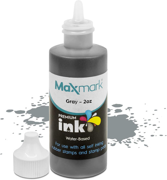 MaxMark Premium Refill Ink for self Inking Stamps and Stamp Pads, Gray Color - 2 oz.