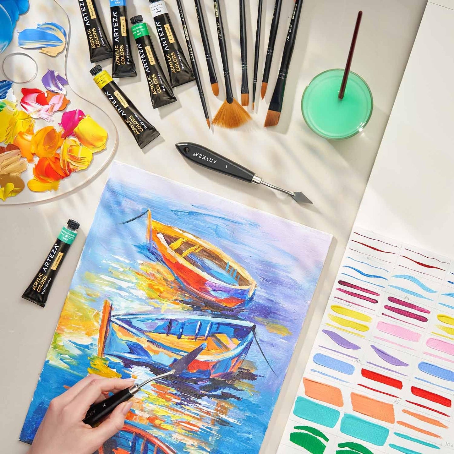 ARTEZA Canvas Boards for Painting, 11 x 14 Inches, Pack of 14, Blank White Canvas Panels for Acrylic, Oil, Gouache & Tempera Painting