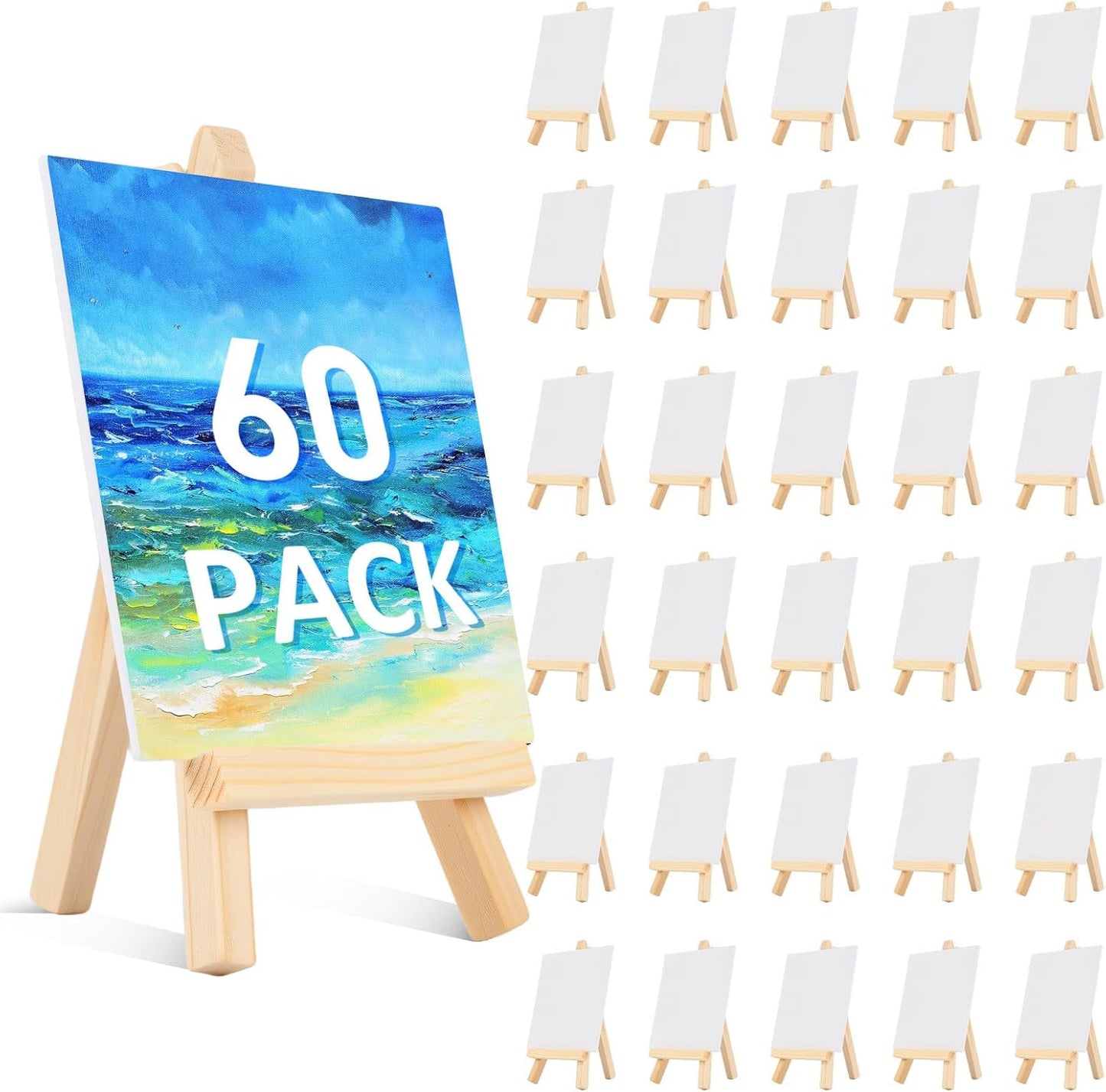 60 Pcs 5 Inch Mini Wood Display Easel, Small Wooden Easel Stand Art Craft Painting Triangle Stand Canvas Holder for Card Artist Photos Tabletop