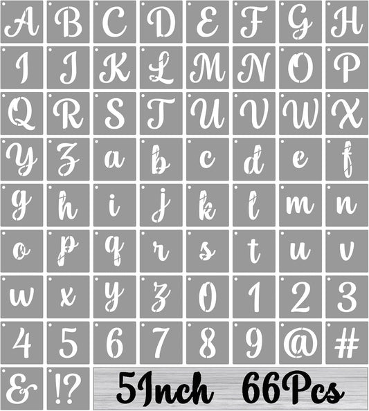 BAMIDELE 5 Inch Alphabet Letter Stencils for Painting, 66 Pcs Reusable Plastic Calligraphy Letter Stencils and Numbers Template Kit for Painting on Wood, Chalkboard, Fabric, Door Porch, Wall Art