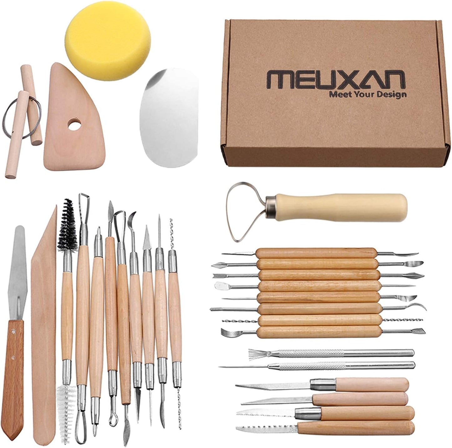 Meuxan 30PCS Pottery Tools Clay Sculpting Tool Set
