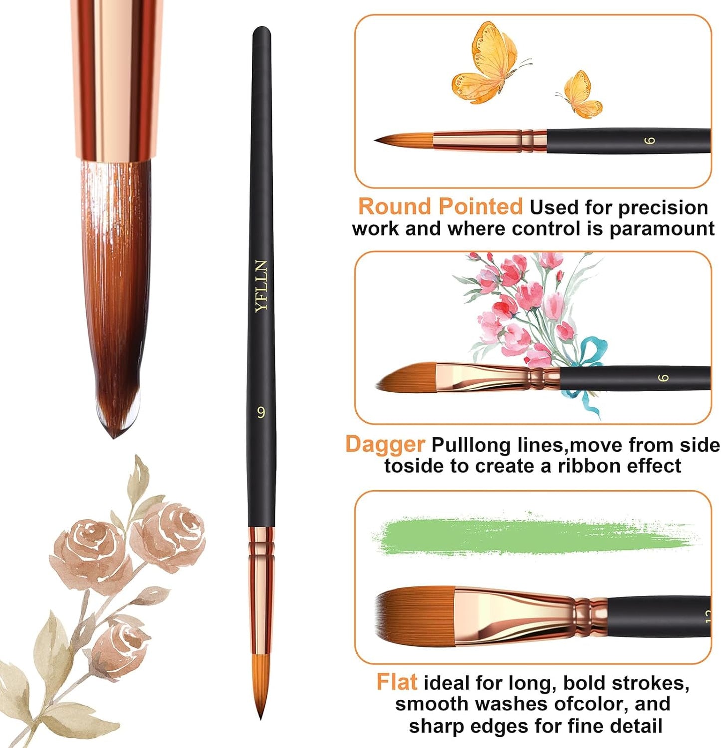 Paint Brush Set 6 Different Shapes for Watercolor Rock Face Painting Brush, Artist Craft Brush Supplies, Paint Brush Set for All Purposes Adult Painting (6)