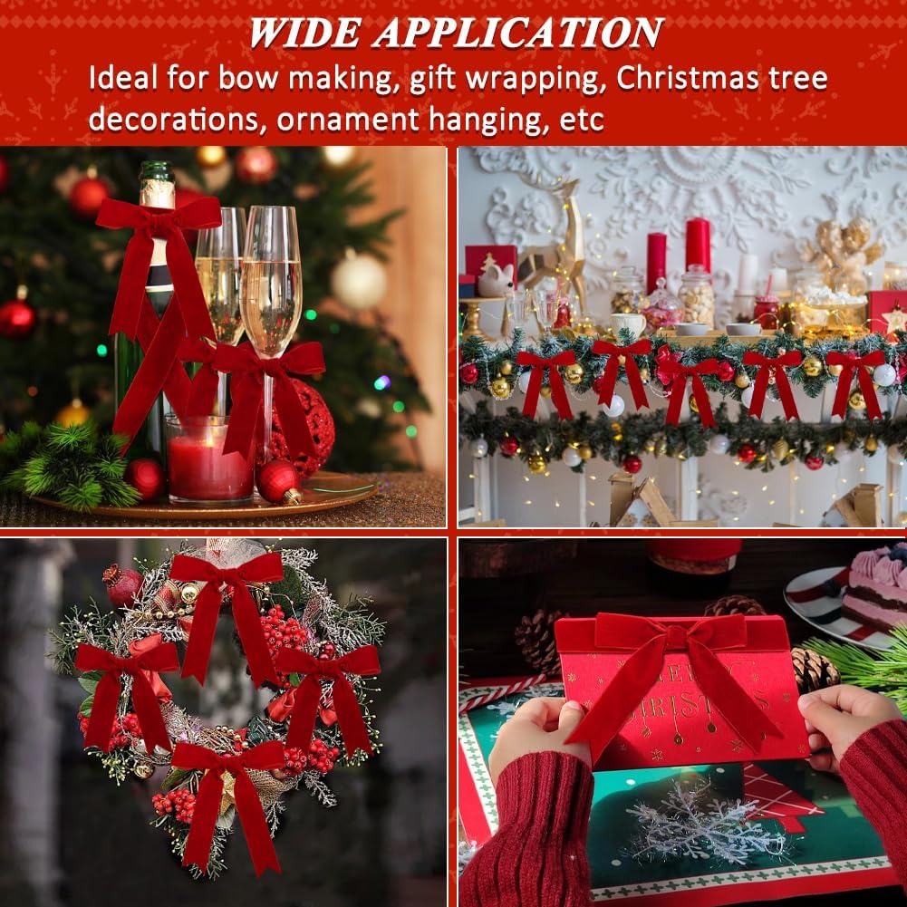 Red Velvet Ribbon, 1 Inch x 20 Yards Single Faced Red Ribbon for Gift Wrapping, Bow Making, Christmas Tree Decorations, Wreath Making and DIY Crafts (10 Yards Each Roll)