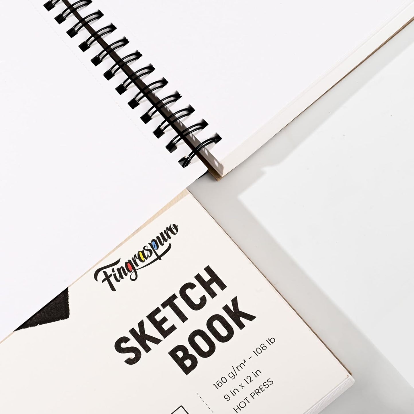 Fingraspuro 9"x12" Sketch Book, 100 Sheets, 108lb/160gsm, Top Spiral Bound Sketch Pad, Art Supplies, Sketchbook for Drawing, Acid-Free Hot Press Drawing Pad, Suitable for Various Art Tools