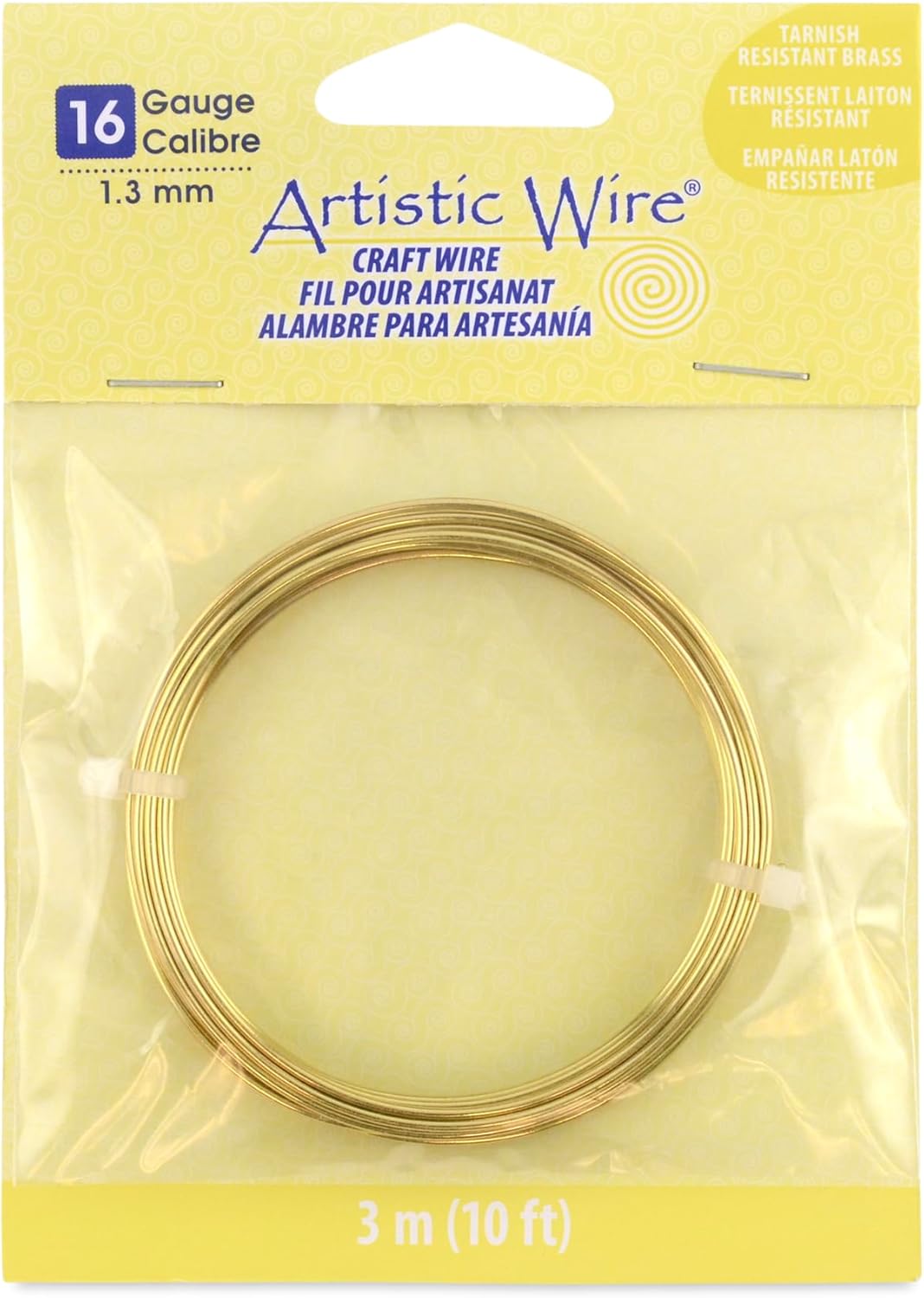 Artistic Wire 16 Gauge Tarnish Resistant Brass Craft Jewelry Wrapping Wire, Gold Color, 10 ft
