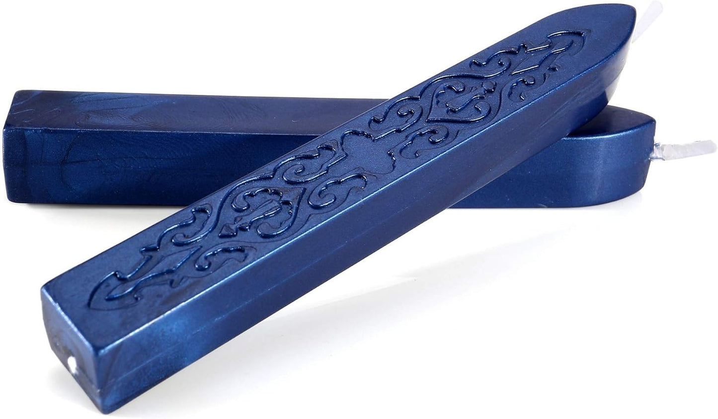 Blue Sealing Wax Sticks, Yoption 5 Pcs Totem Fire Manuscript Wax Seal Sticks with Wicks for Wax Seal Stamp (Navy Blue)