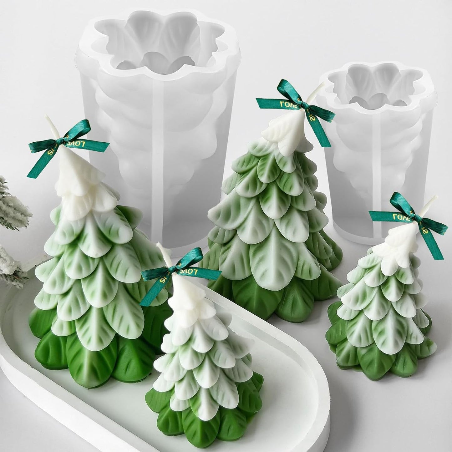 2 Pcs Christmas Candle Molds, Christmas Tree Silicone Molds for Candles Wax Soap Plaster Epoxy Resin Casting Craft Xmas Home Decoration Handmade Gift